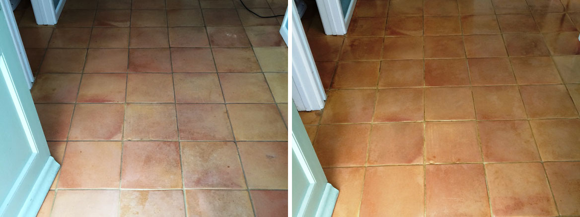 Cleaning Wax and Oil from Terracotta Floor Tiles in Urchfont