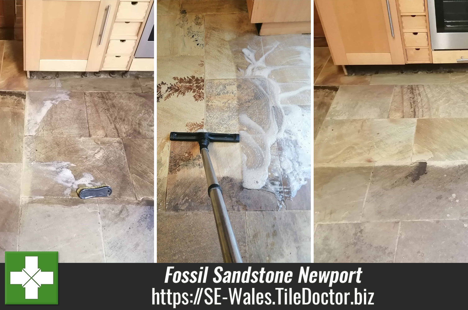 Deep Cleaning a Fossil Sandstone Tile Kitchen Floor in Newport