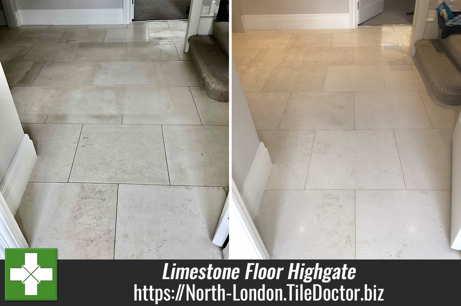 Grubby Honed Limestone Floor restored in Highgate