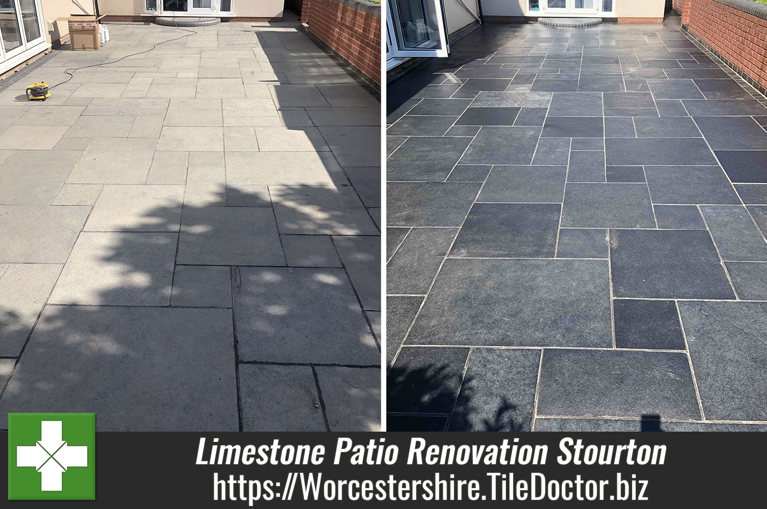 Colour Restored to Limestone Patio Tiles in Stourton