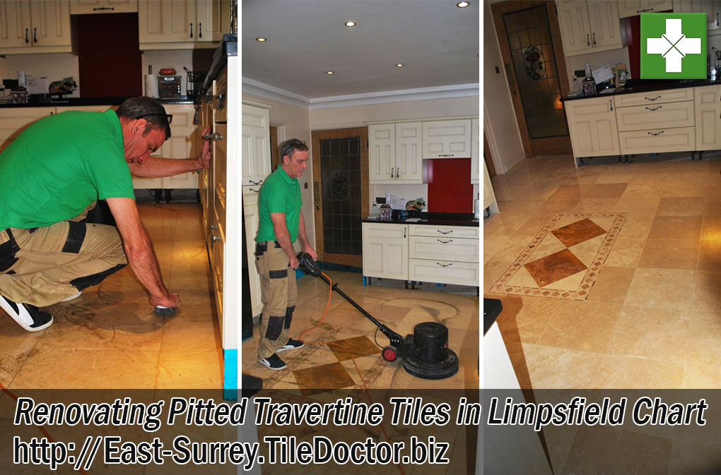 Pitted-Travertine-Tiled-Kitchen-Floor-Before-After-Polishing-Limpsfield-Chart