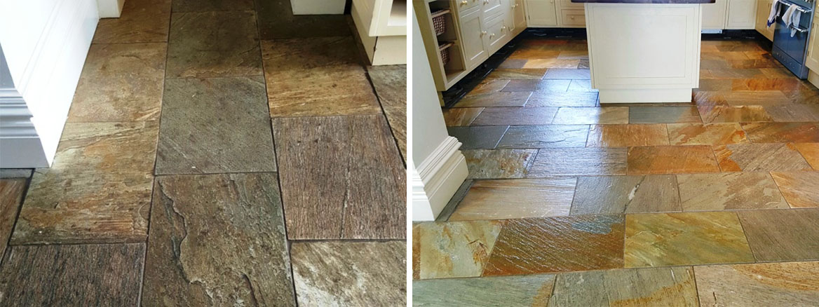 Riven Slate Tiles Rejuvenated by Deep Clean and Seal in Boston