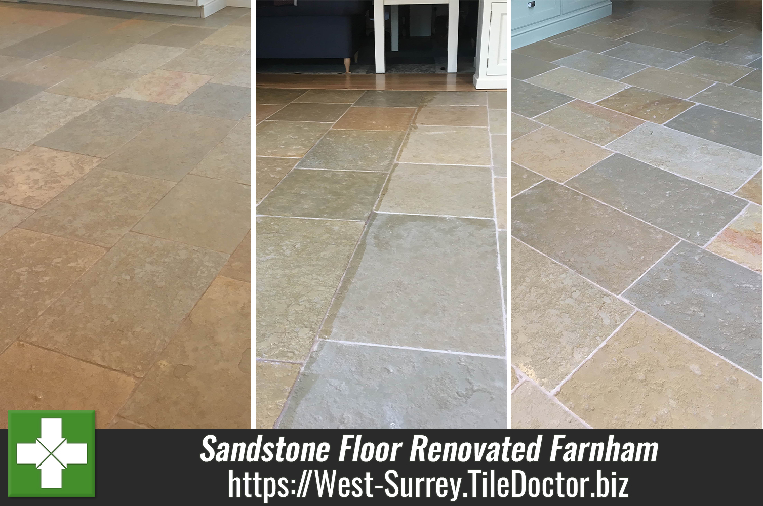Restoring a Sandstone tiled kitchen floor in Farnham
