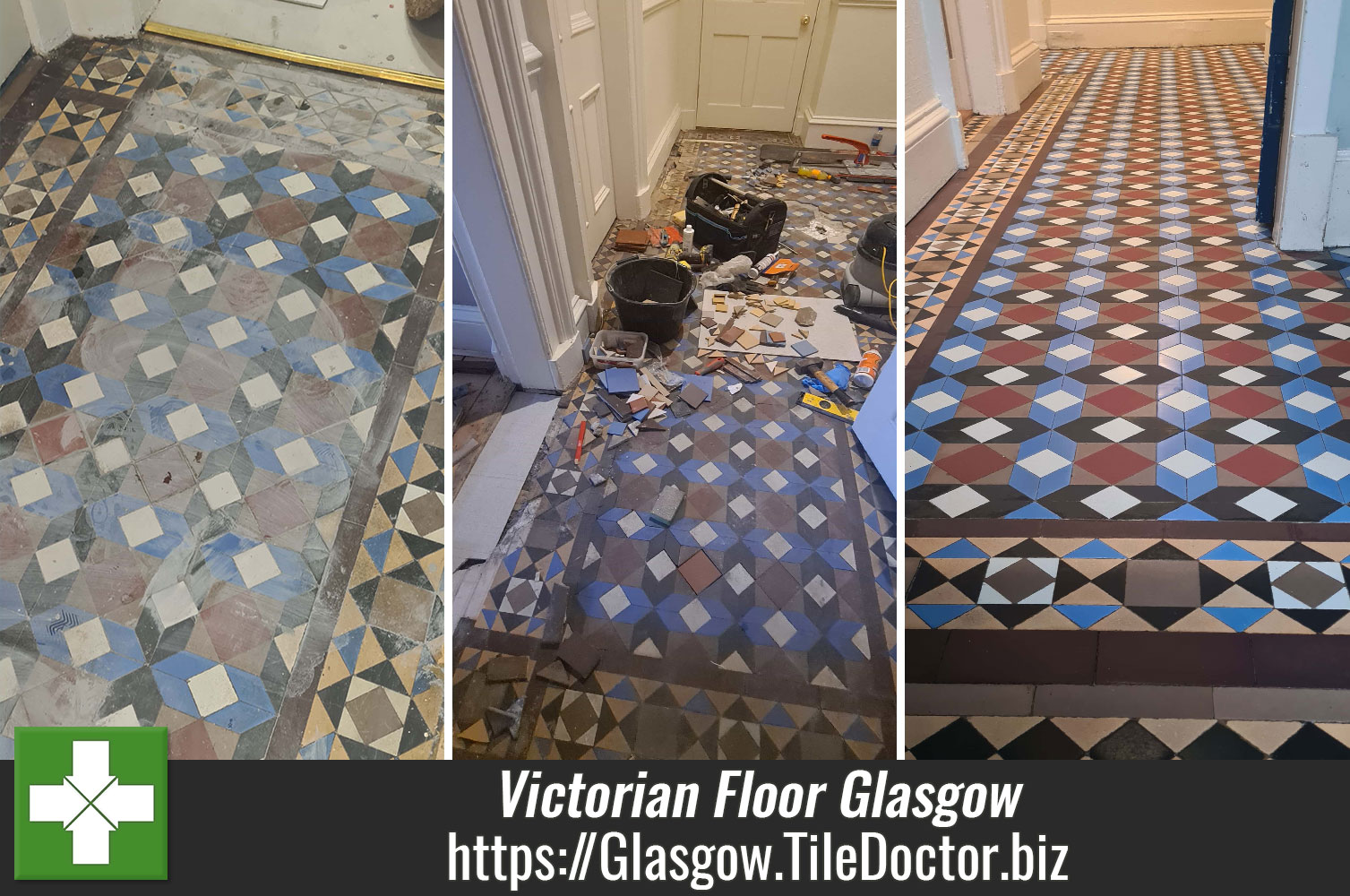 Original Victorian Tiled Hallway Repaired and Restored in Glasgow’s West End