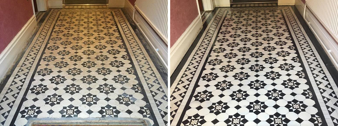 Victorian-Tiled-Hallway-Before-After-Cleaning-and-Sealing-Newport-Gwent
