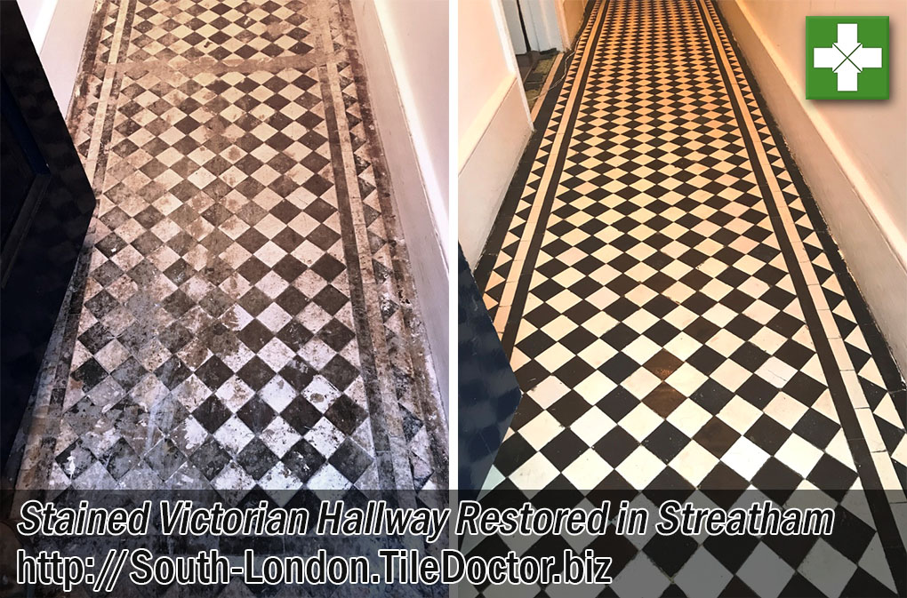 Dirty and Stained Victorian Hallway Tiles Rejuvenated in Streatham