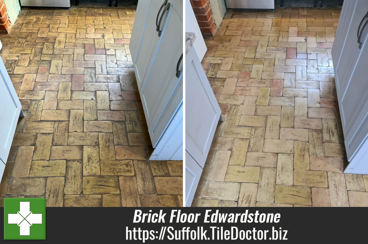 Cleaning up Vintage Brick Kitchen Flooring with Acid Gel in Suffolk