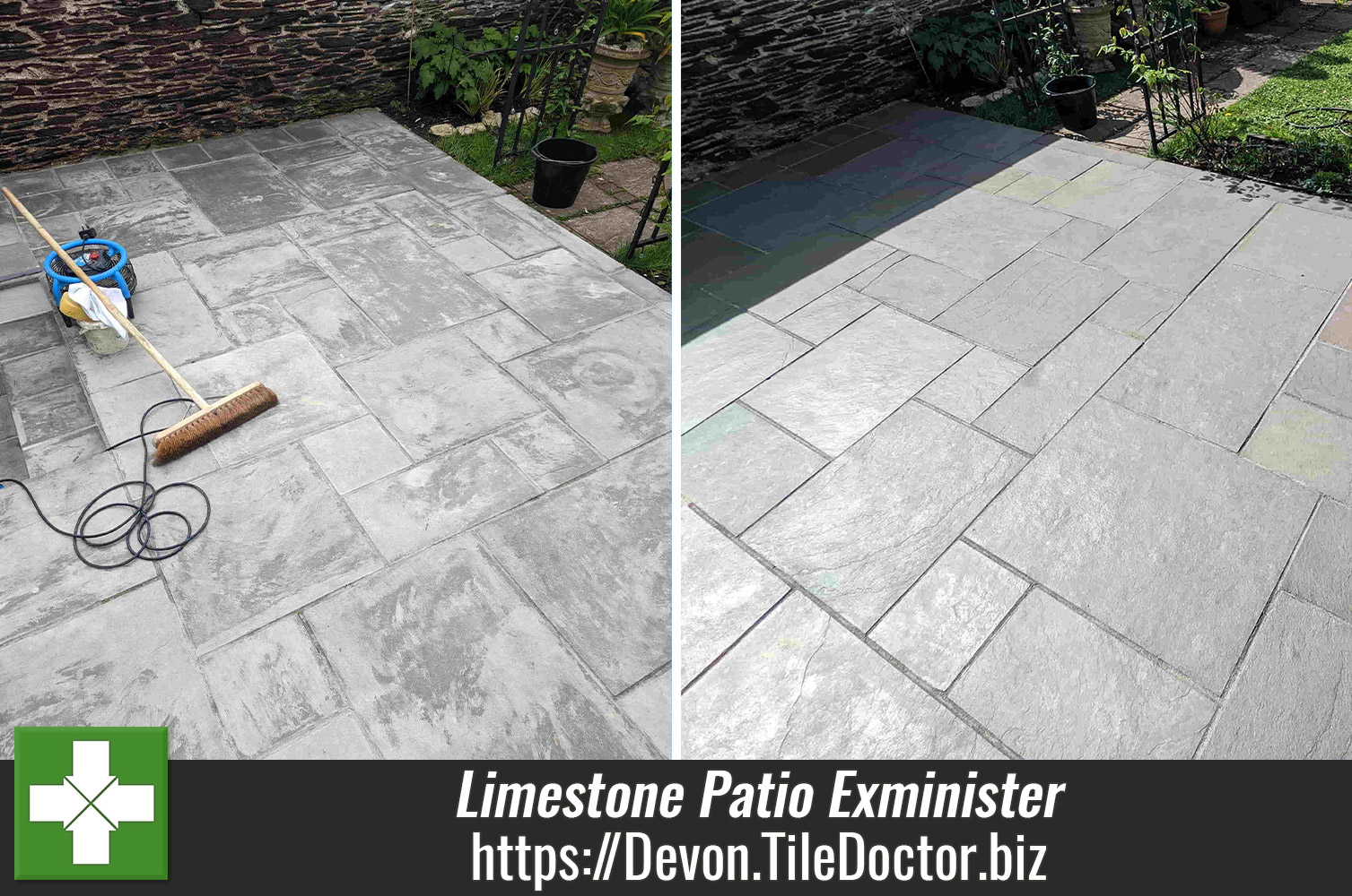 Renovating a New Limestone Patio Damaged by Brick Acid in Exminster