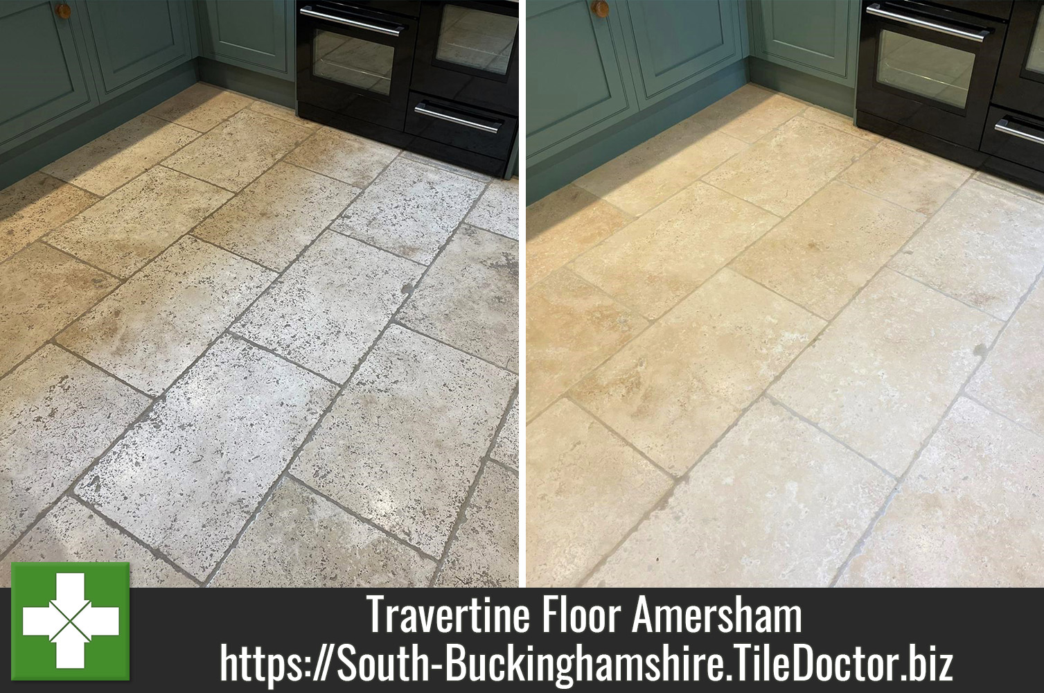 20-Year-Old Travertine Kitchen Floor Give Deep Clean and Seal in Amersham