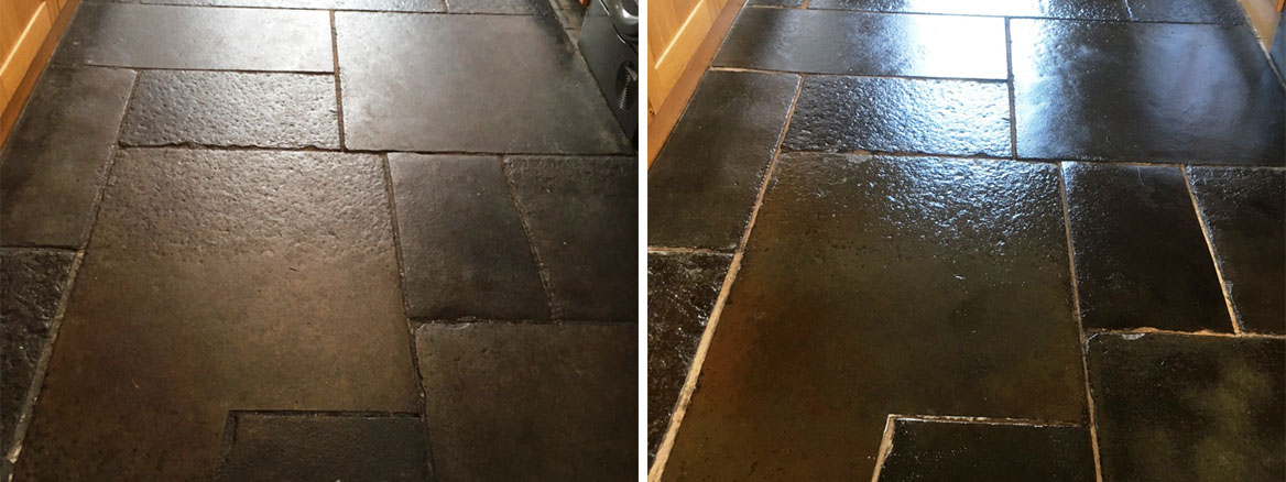 Damaged Flagstone Tiled Floor Deep Cleaned and Sealed in Grange-over-Sands