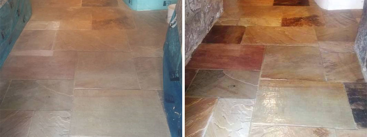 Flood-Damaged-Sandstone-Tiled-Floor-Chagford-Before-After-Restoration