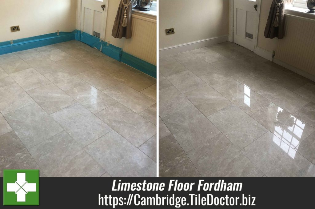 Honing Polished Limestone Flooring with Diamond Burnishing Pads in Cambridge Tile Care