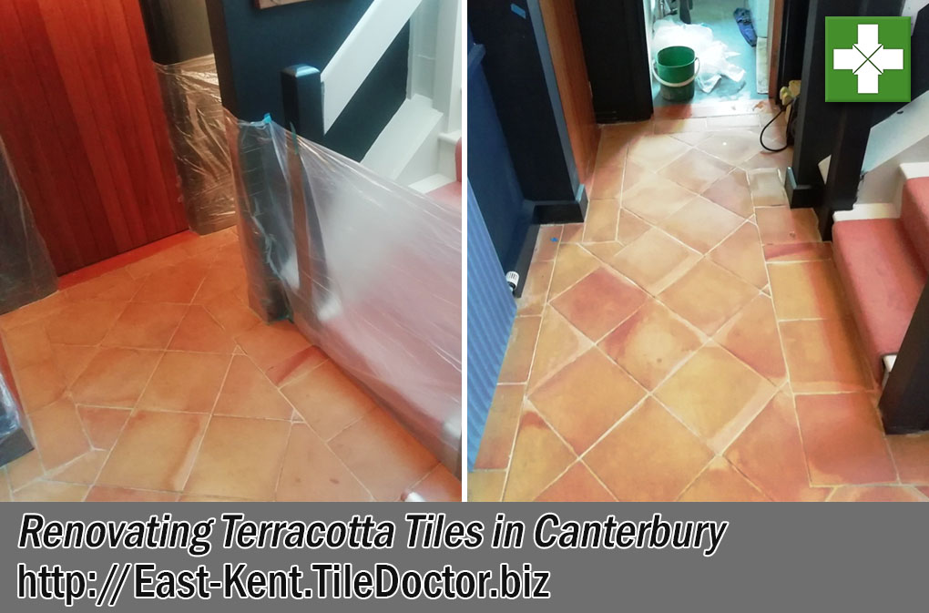 Wax Sealed Saltillo Terracotta Hallway Floor Renovation in Canterbury