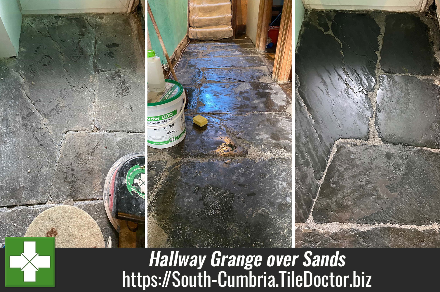 Old Black Slate Hallway Floor Renovated in Grange over Sands