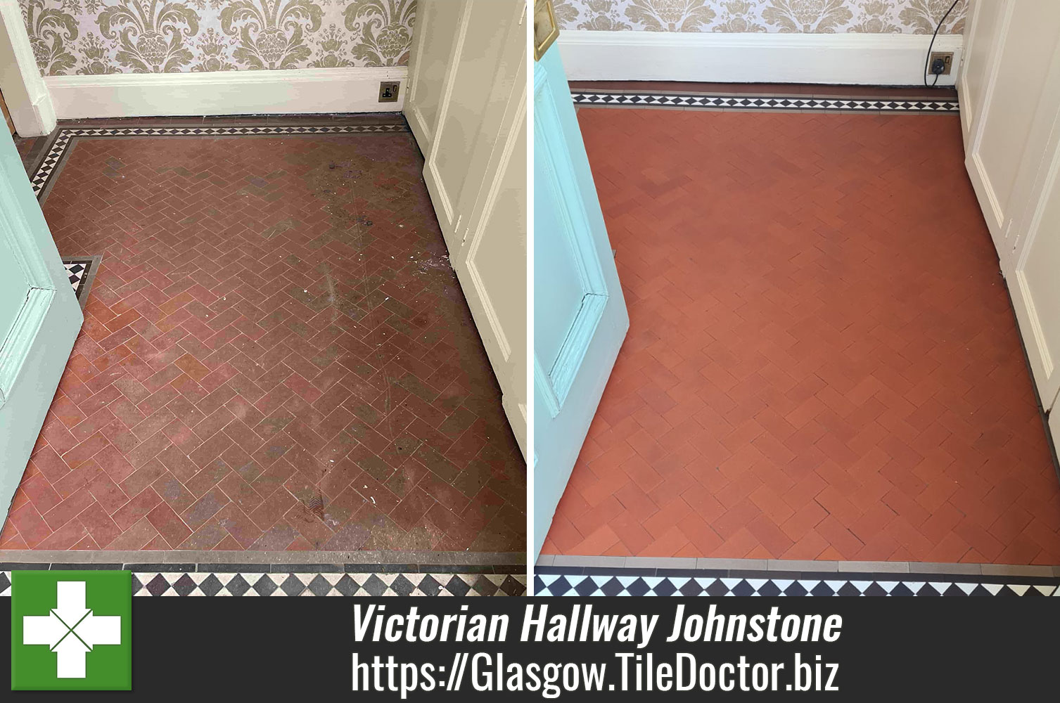 Removing Ingrained Dirt and Old Sealer from Victorian Hallway Tiles with Remove and Go in Glasgow