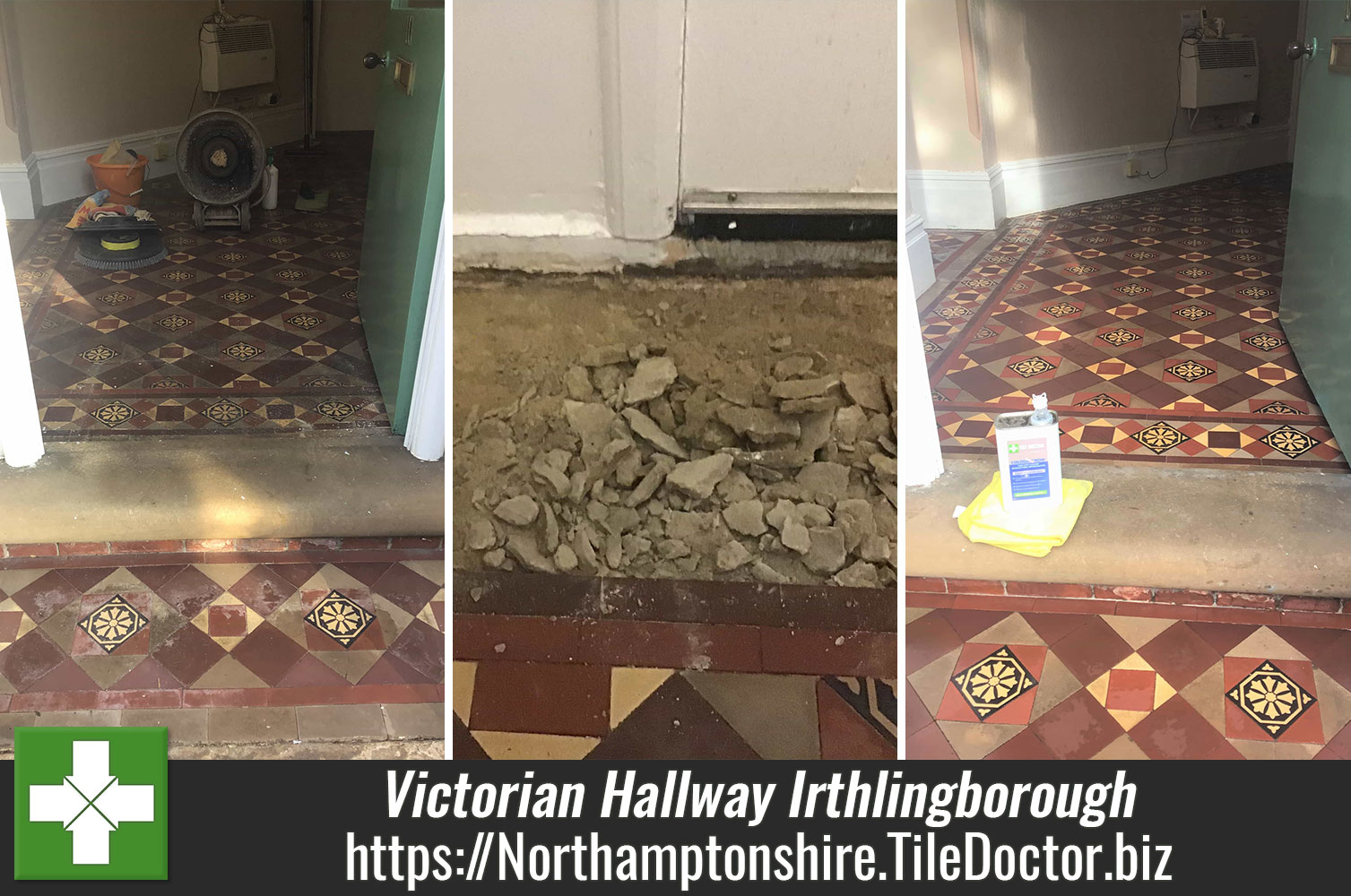 Removing Bitumen Glue from Victorian Hallway Tiles with Remove and Go in Northamptonshire