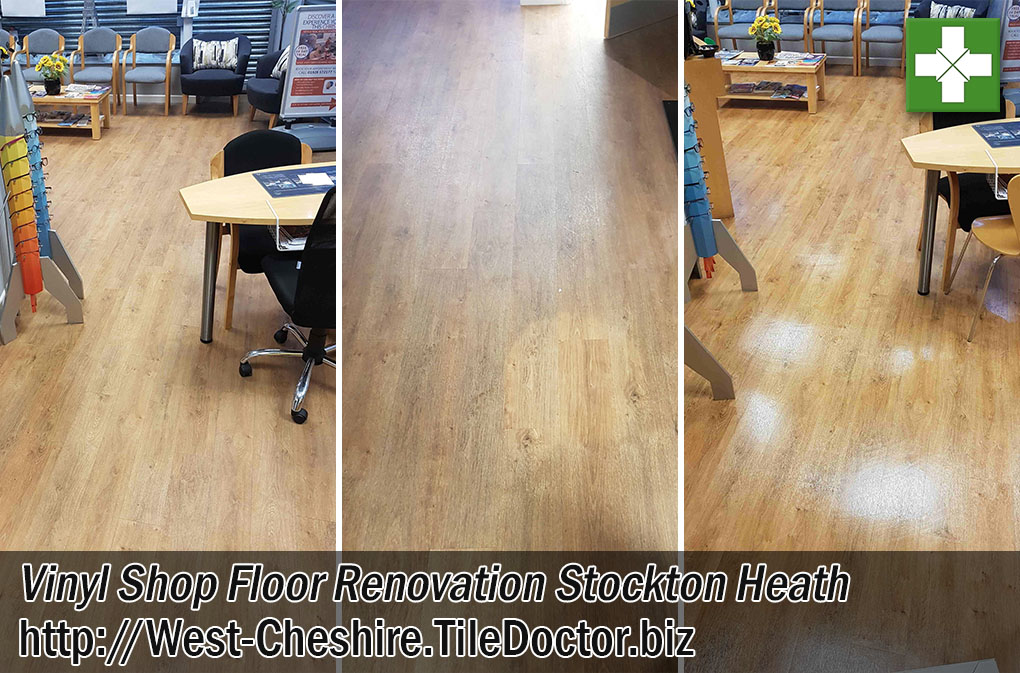 Commercial Vinyl Shop Floor Stripped and Polished in Stockton Heath