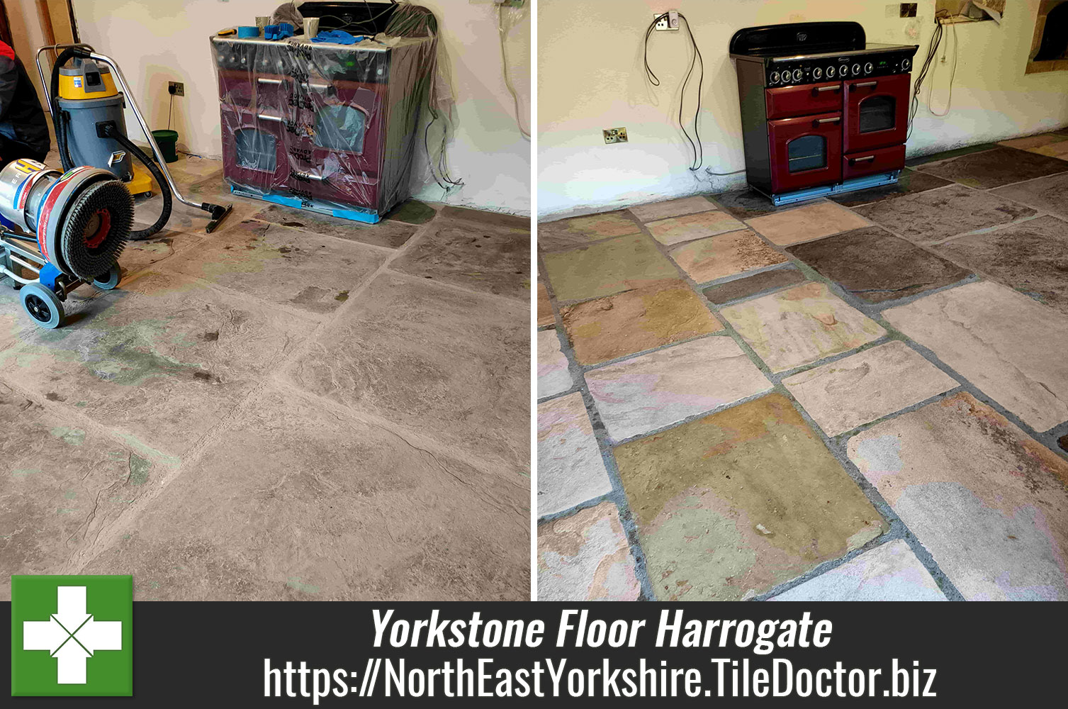Deep Cleaning 16th Century Yorkstone Flags with Alkaline Cleaning Products near Harrogate