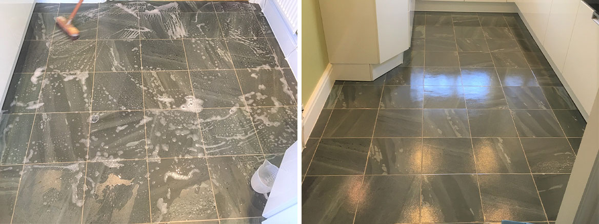 Amtico Vinyl Floor Tiles Cleaned and Sealed in a Heysham Kitchen
