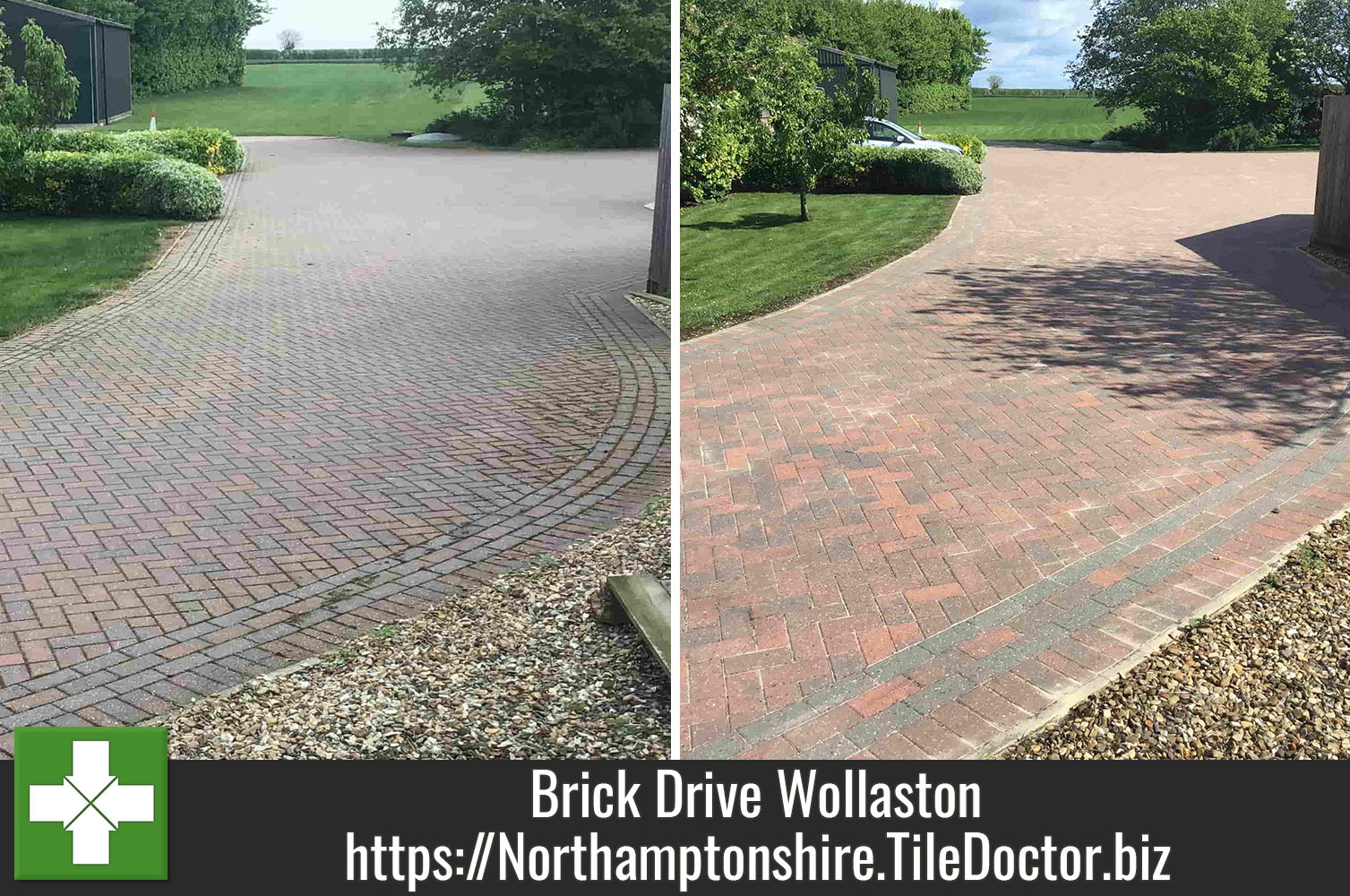 Tile Doctor Brick Driveway Cleaner used to Renovate Block Paved Driveway in Wollaston Northamptonshire