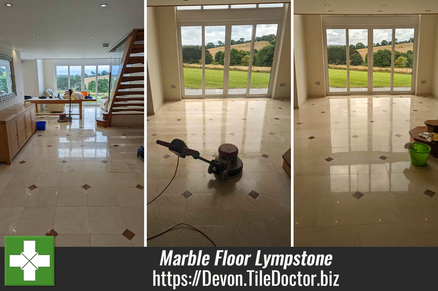 Removing a Wax Sealer from Cream Marble Flooring with Remove and Go in Lympstone Exeter
