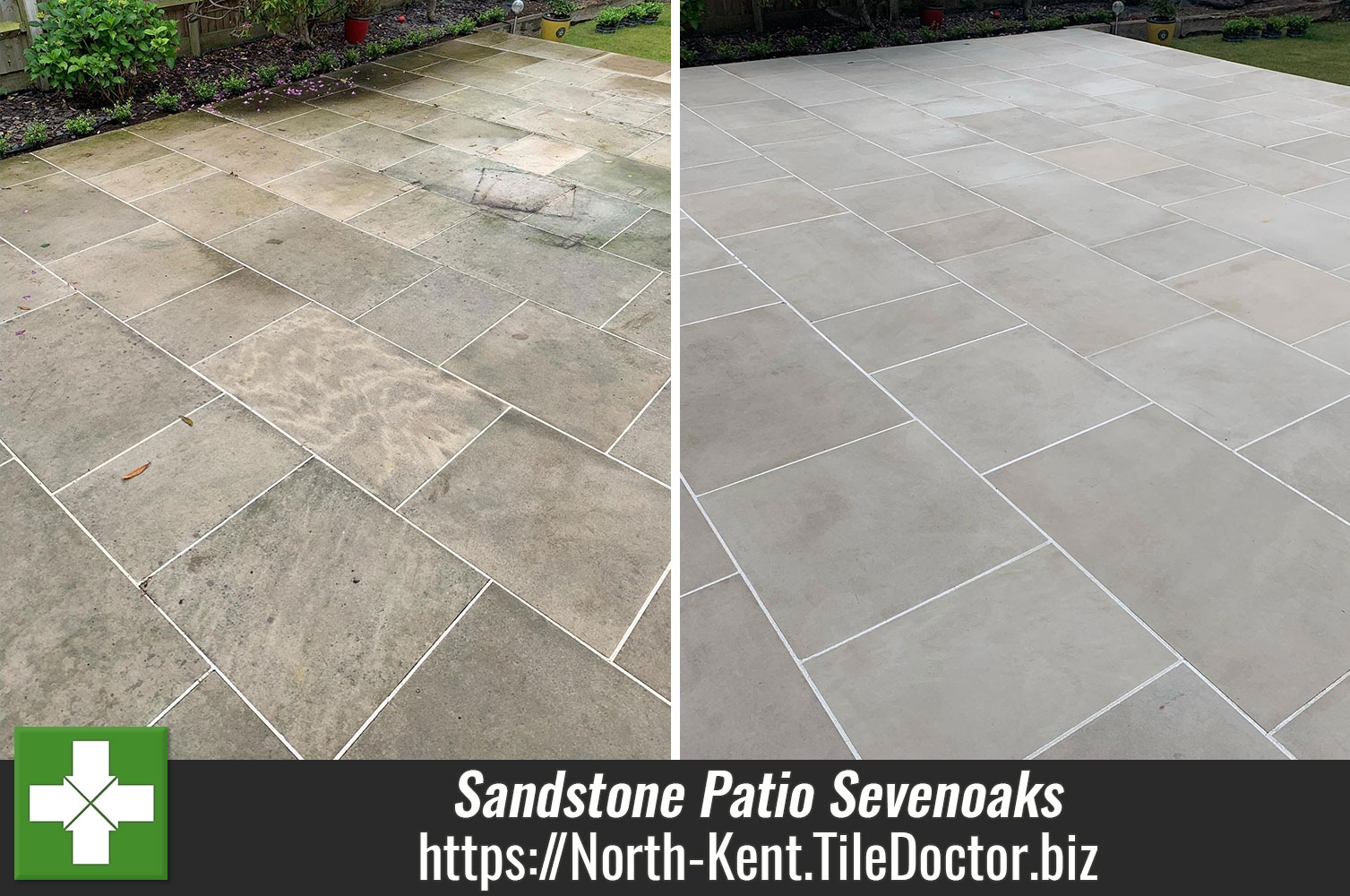 Deep Seated Stains Removed for Sevenoaks Patio using Tile Doctor Brick Driveway and Patio Cleaner