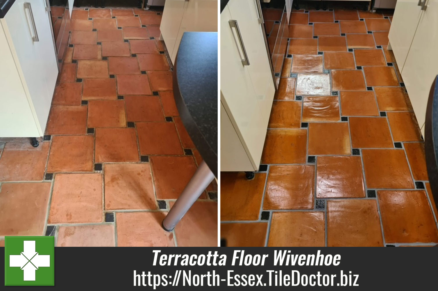Blending two Terracotta Tiled Floors with Seal and Go Sealer in Wivenhoe North Essex