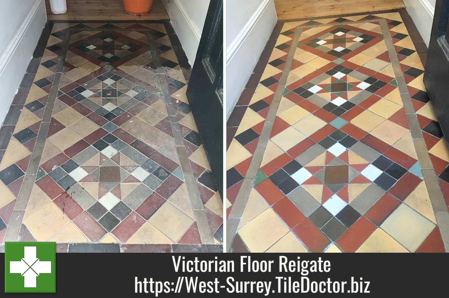 Victorian Hallway Tiles Deep Cleaned with Tile Doctor Oxy-Gel in Reigate