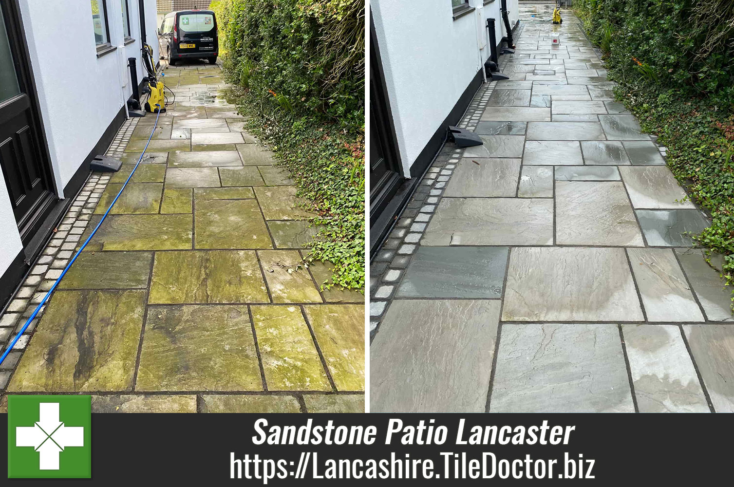 Removing Black Spot from an Indian Sandstone Patio in Lancaster with Patio and Brick Driveway Cleaner