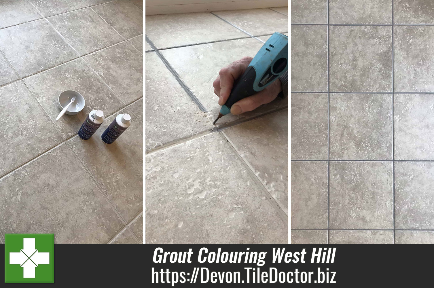 Tile Doctor Grout Colourant Used to Change Cream Grout to Grey in Devon