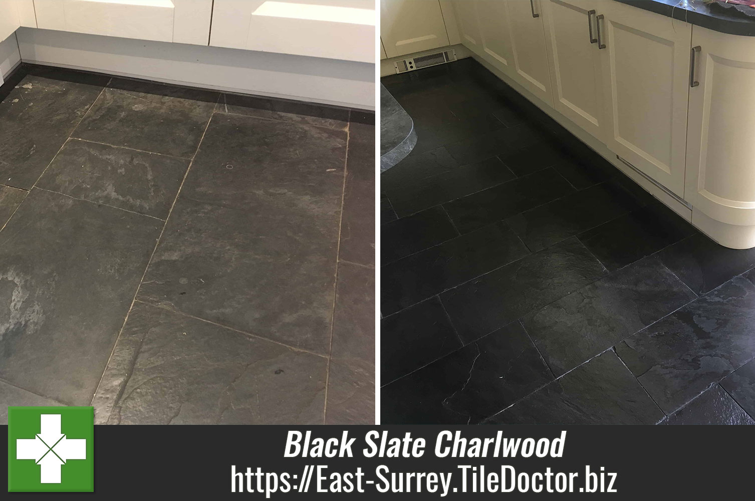Restoring the Appearance of Washed Out Black Slate Flooring with Tile Doctor Seal and Go Extra