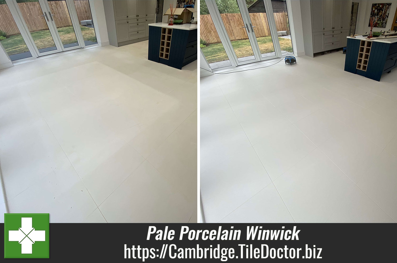 Pale-Porcelain-Tiled--Kitchen-Floor-Before-After-Grout-Haze-Removal-Winwick