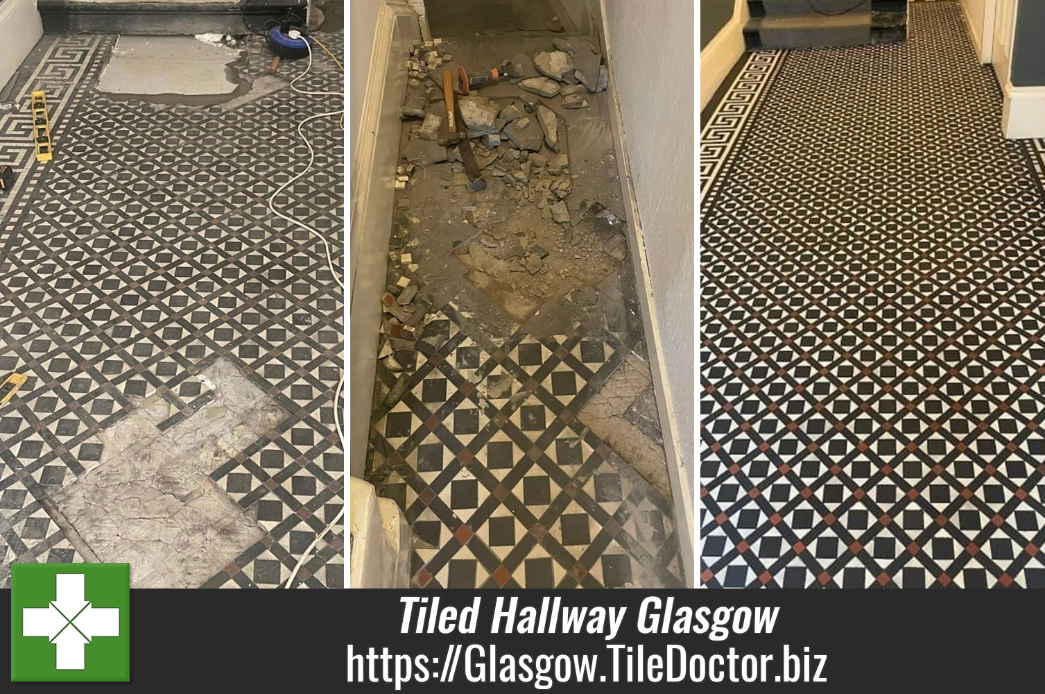 Using Tile Doctor Acid Gel for the Low Moisture Cleaning of Victorian Hallway Tiles in Glasgow