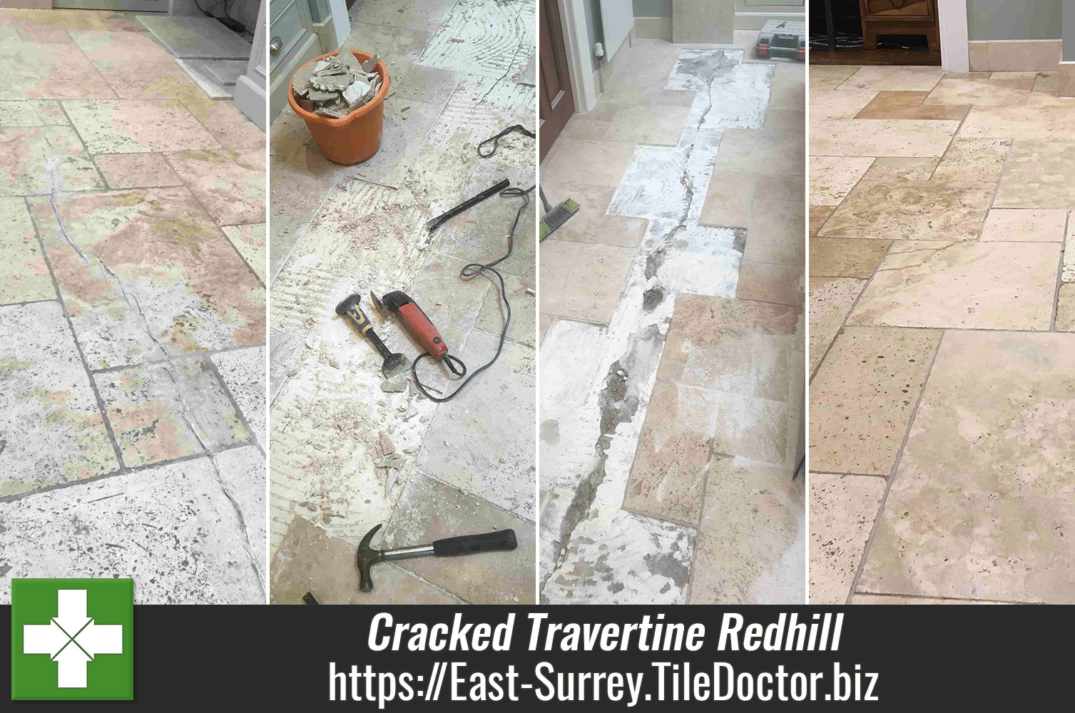 Merging Old and New Travertine Tiles with Burnishing Pads in Surrey