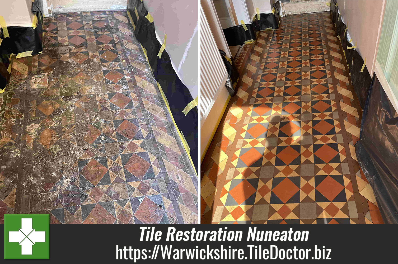 Removing Tar from Victorian Tiles with a Cocktail of Tile Doctor Products in Nuneaton