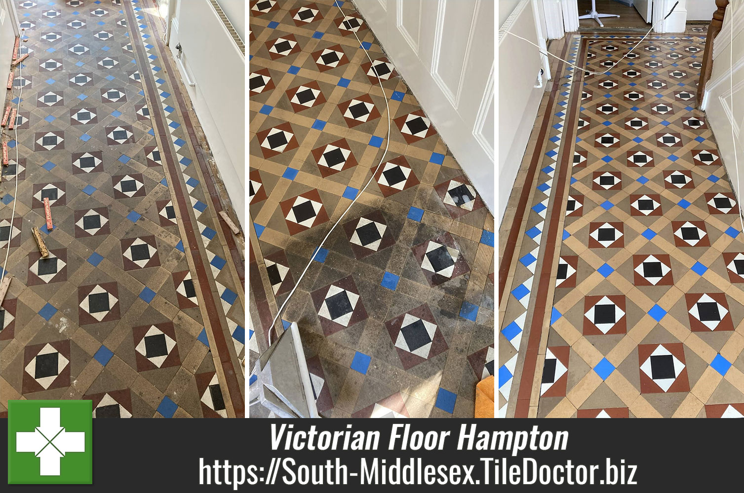 Deep Cleaning Carpet Covered Victorian Tiles with Tile Doctor REmove and Go in Hampton Middlesex