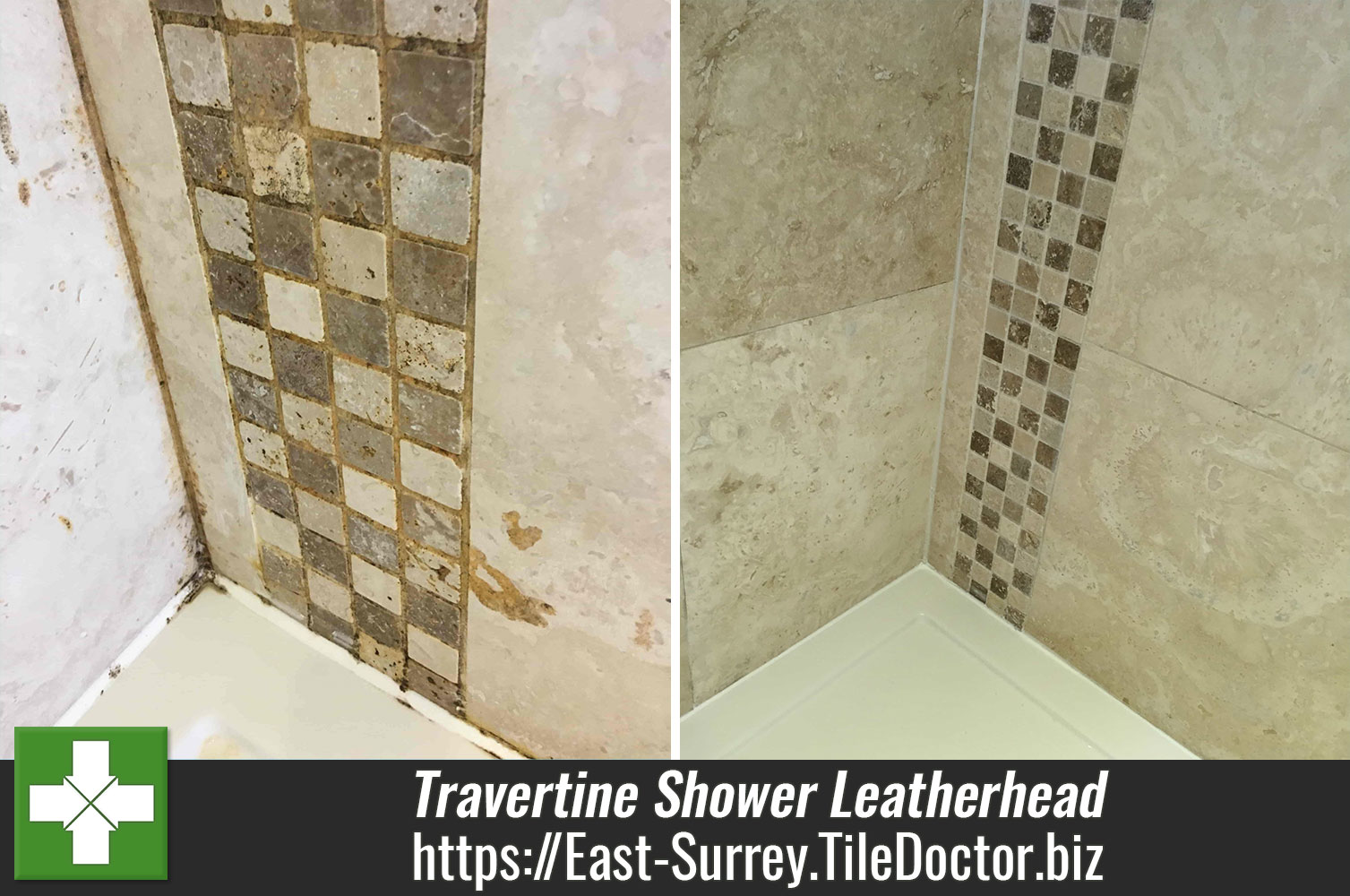 Tile Doctor Colour Grow used to protect Travertine Tiles in a Surrey Shower Cubicle