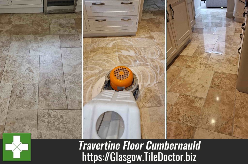 Polishing Travertine Floor Tiles with Burnishing Pads in Cumbernauld Tile Care Products and