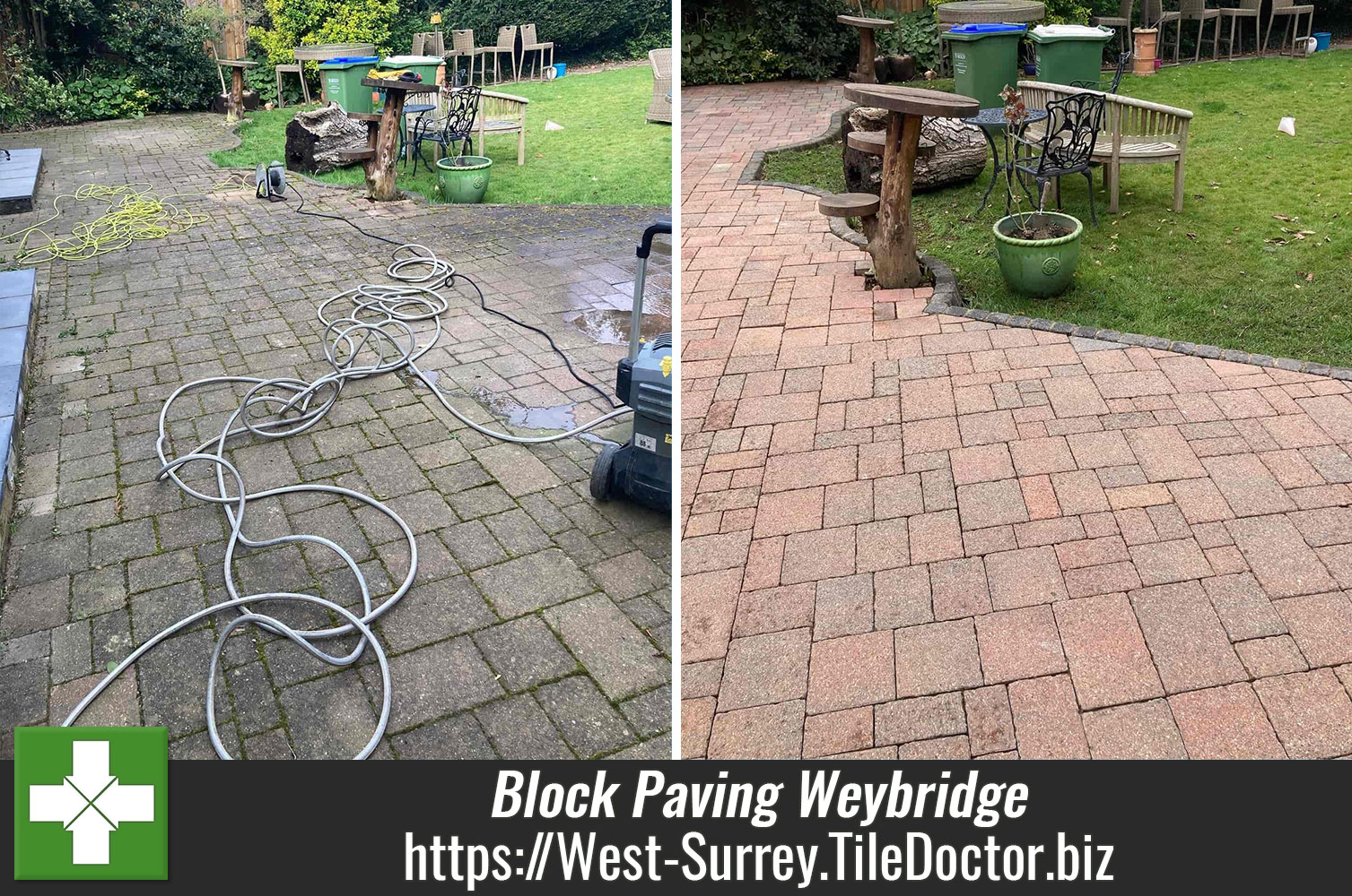 Deep Cleaning a Block Paved Patio in Weybridge with Patio & Brick Driveway Cleaner