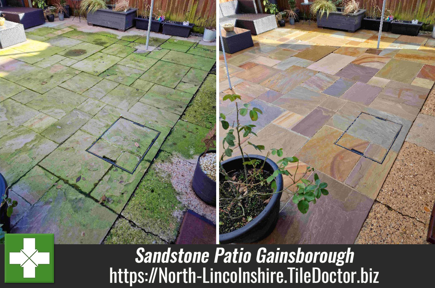 Patio & Driveway Cleaner used on Indian Sandstone to remove Algae in Gainsborough