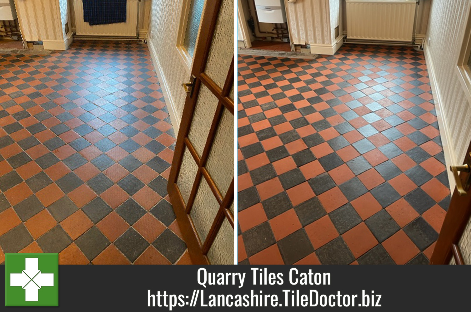 Using a Coarse 200-Grit Pad to Remove Carpet Underlay Marks from Quarry Tile in Lancashire