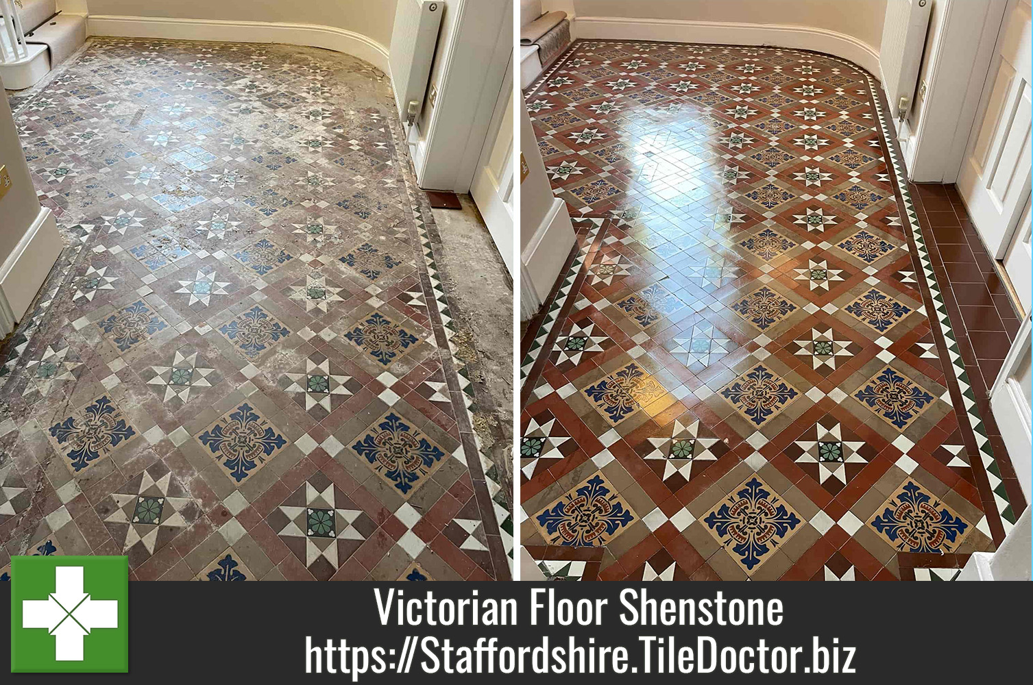 Acid Washing Victorian Tiles with Grout Clean-up in Staffordshire