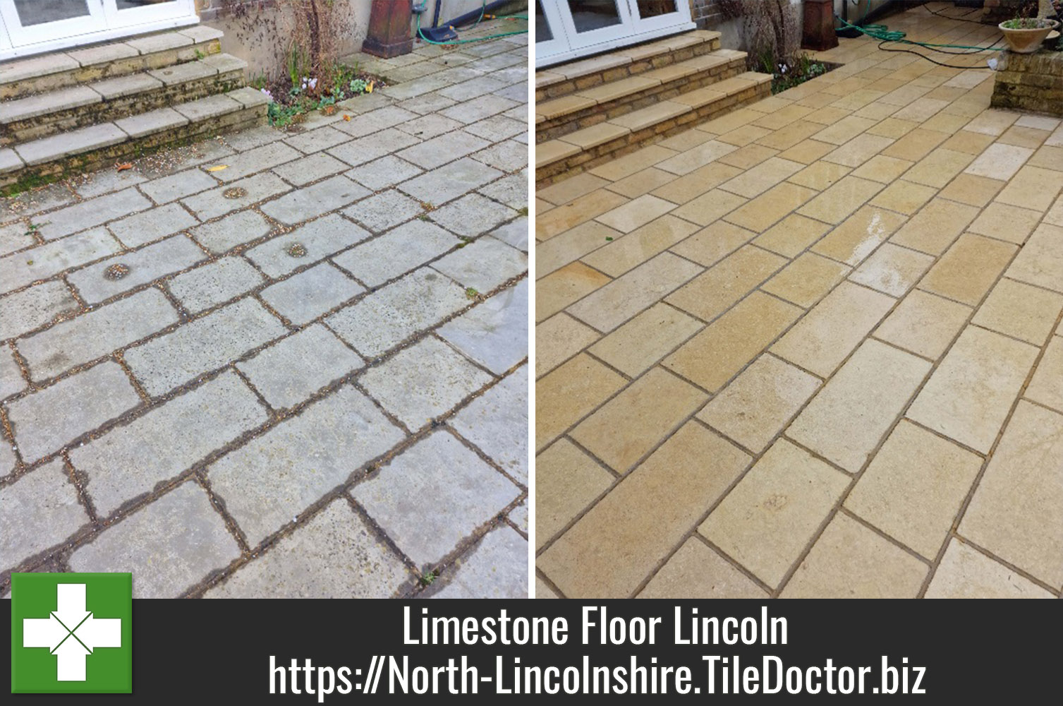 Removing Lichen from a Limestone Patio with Tile Doctor Patio & Driveway Cleaner in Lincoln
