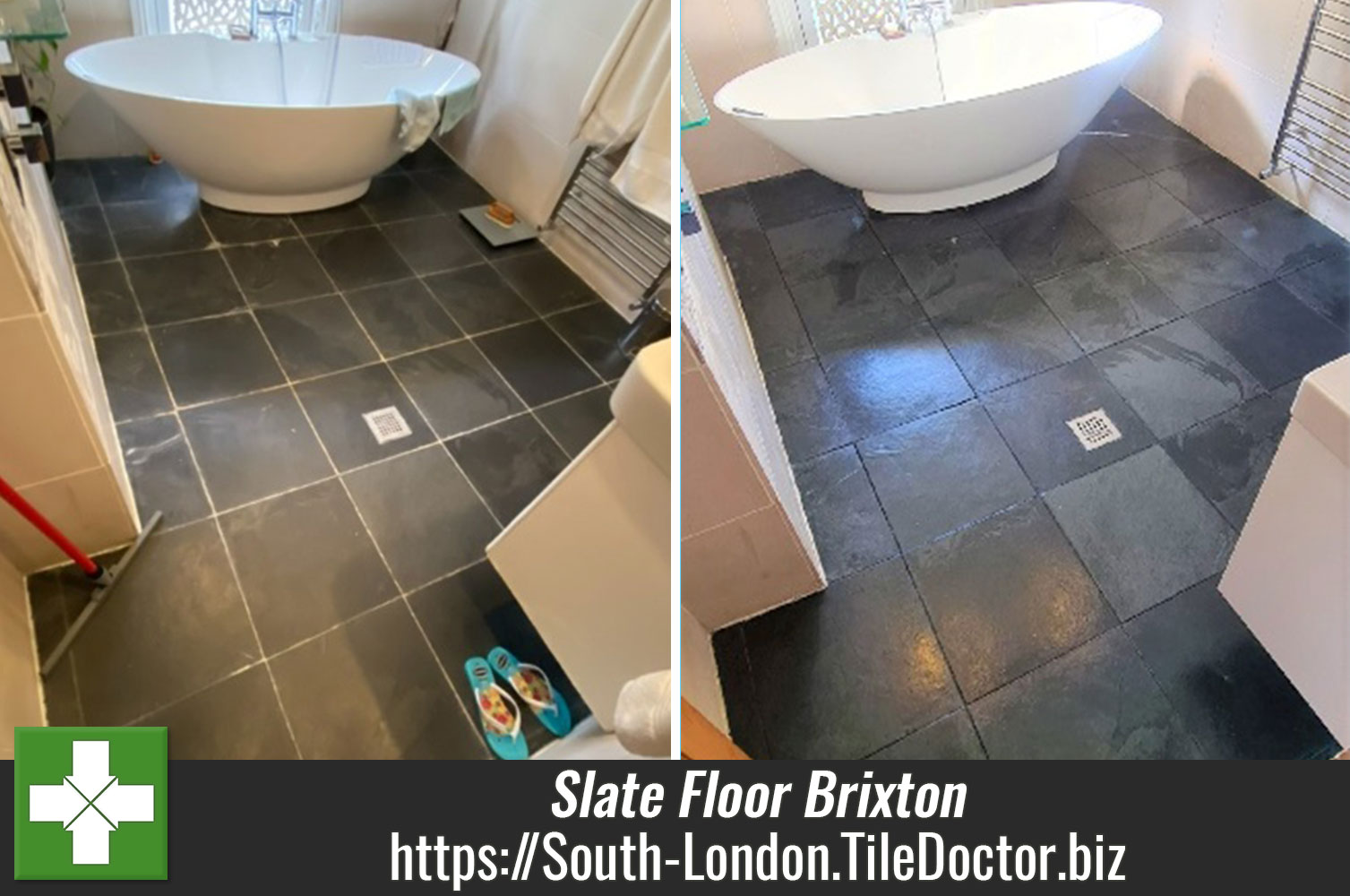 Natural Black Slate Bathroom Floor Tile Renovation Brixton