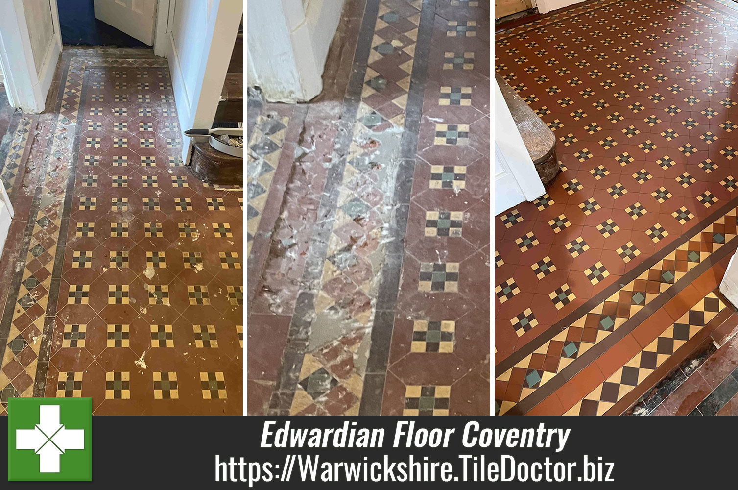 Oxy-Gel and Acid-Gel used to Conduct the Low Moisture Renovation of an Edwardian Tiled Hallway Floor in Coventry