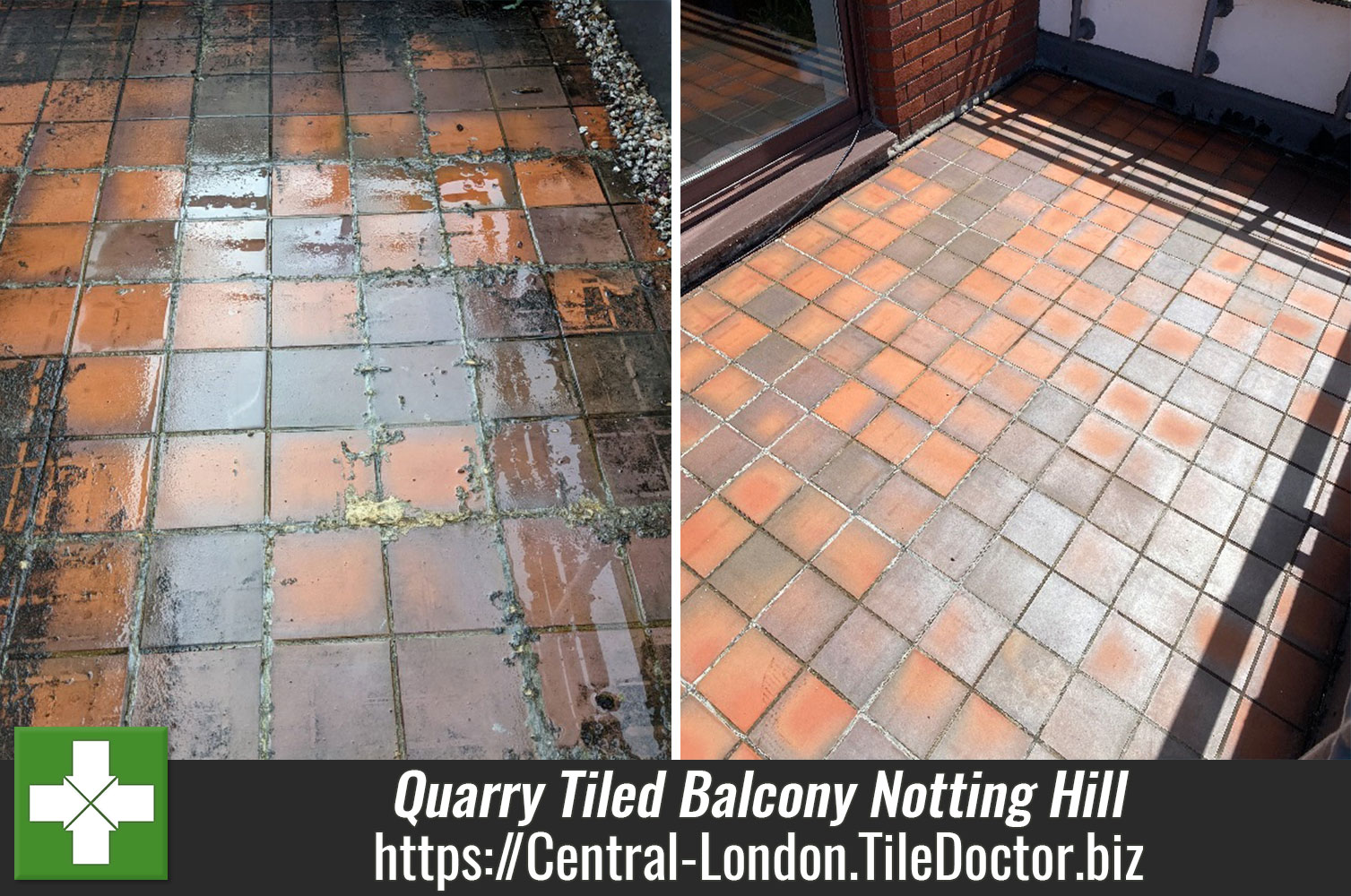 Tile Doctor Acid Gel used to remove Limescale on a Quarry Tiled Patio in Central London