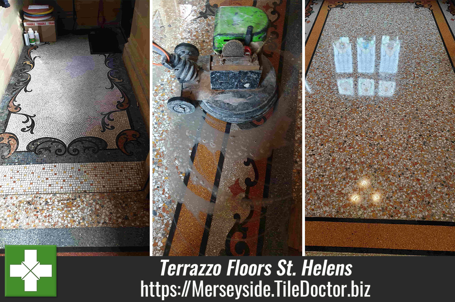 Using a 200-Grit Coarse Milling Pad to Remove Scratches from Terrazzo Flooring in St. Helens