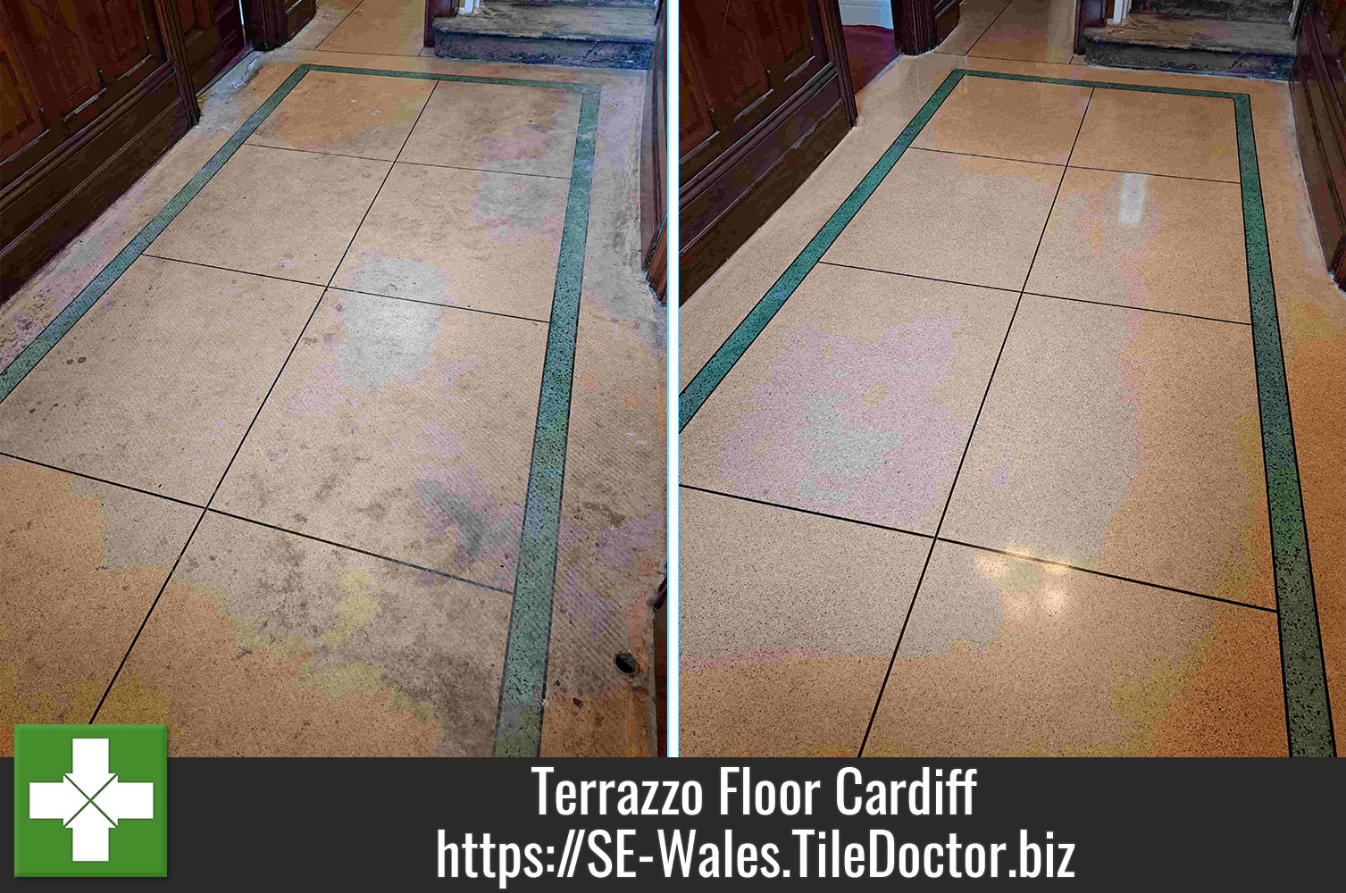 Removing Carpet Adhesive from Terrazzo with Milling Pads in Cardiff