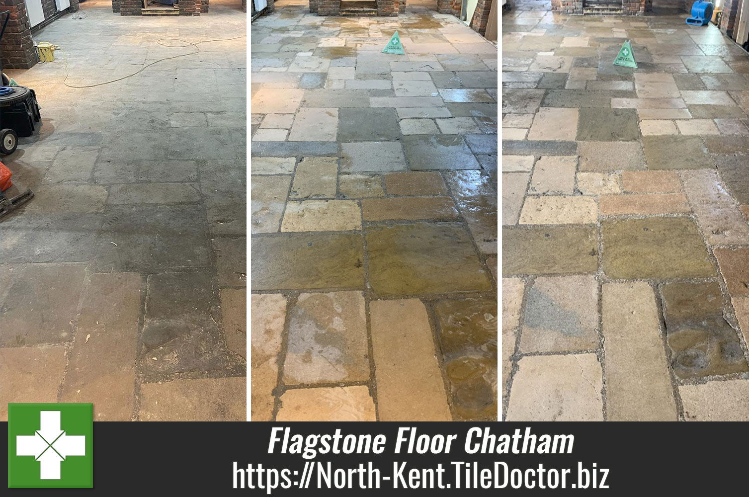 Using Burnishing Pads to Deep Clean Old Flagstone Flooring in Chatham Kent