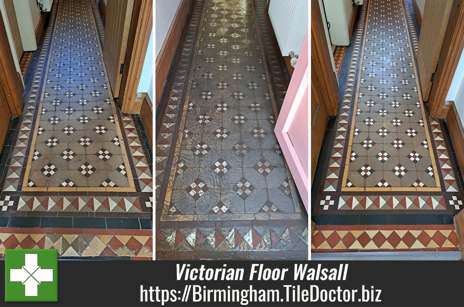 Using Burnishing Pads to Deep Clean and Restore a Victorian Hallway Floor Tiles in Walsall Birmingham